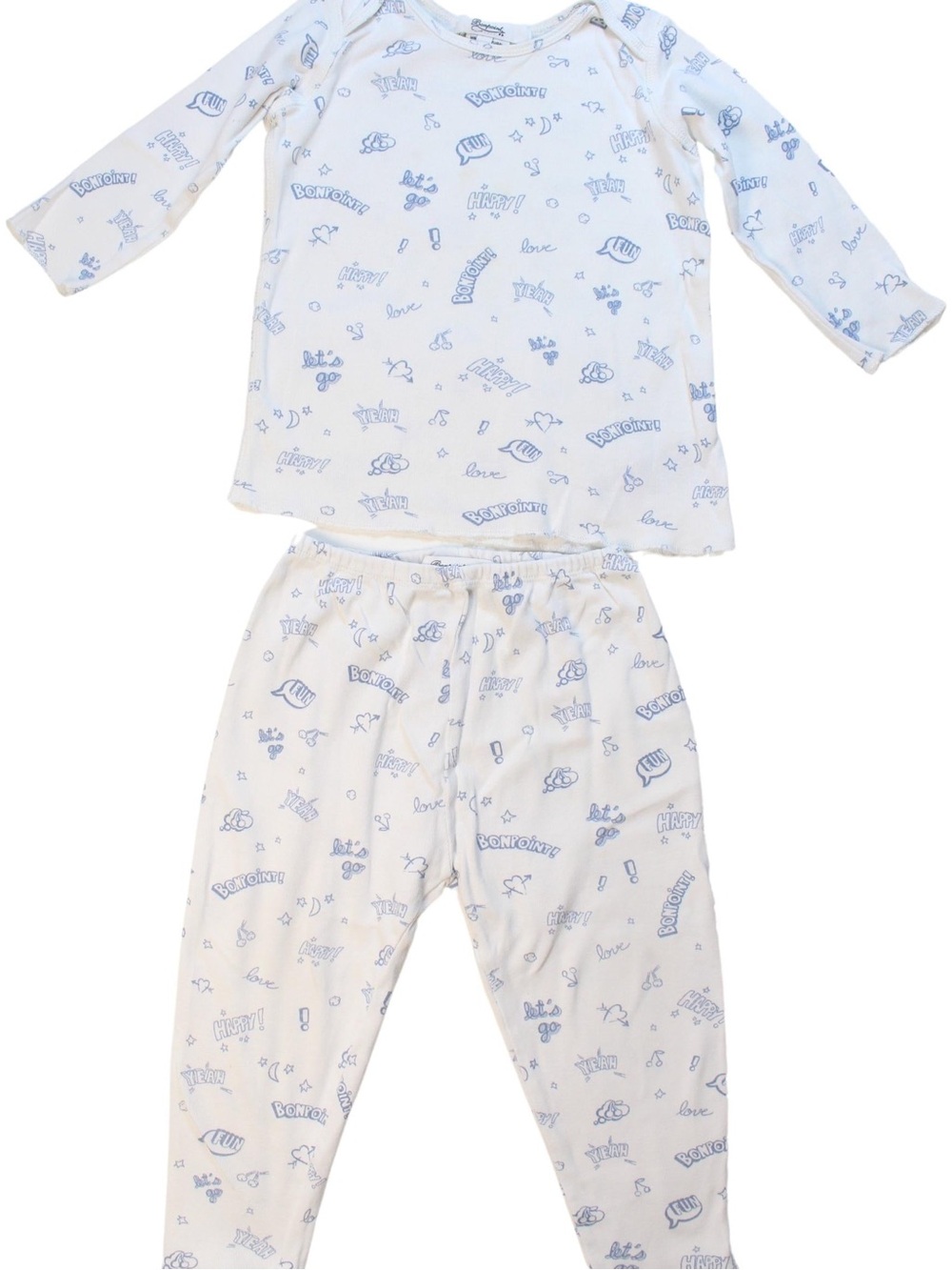 Bonpoint  White & Light Blue Kids Pajama Set - Long Sleeve Top & Pants
